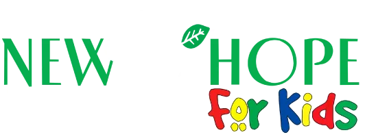 Logo of New Hope for Kids featuring a tree with a growing green leaf